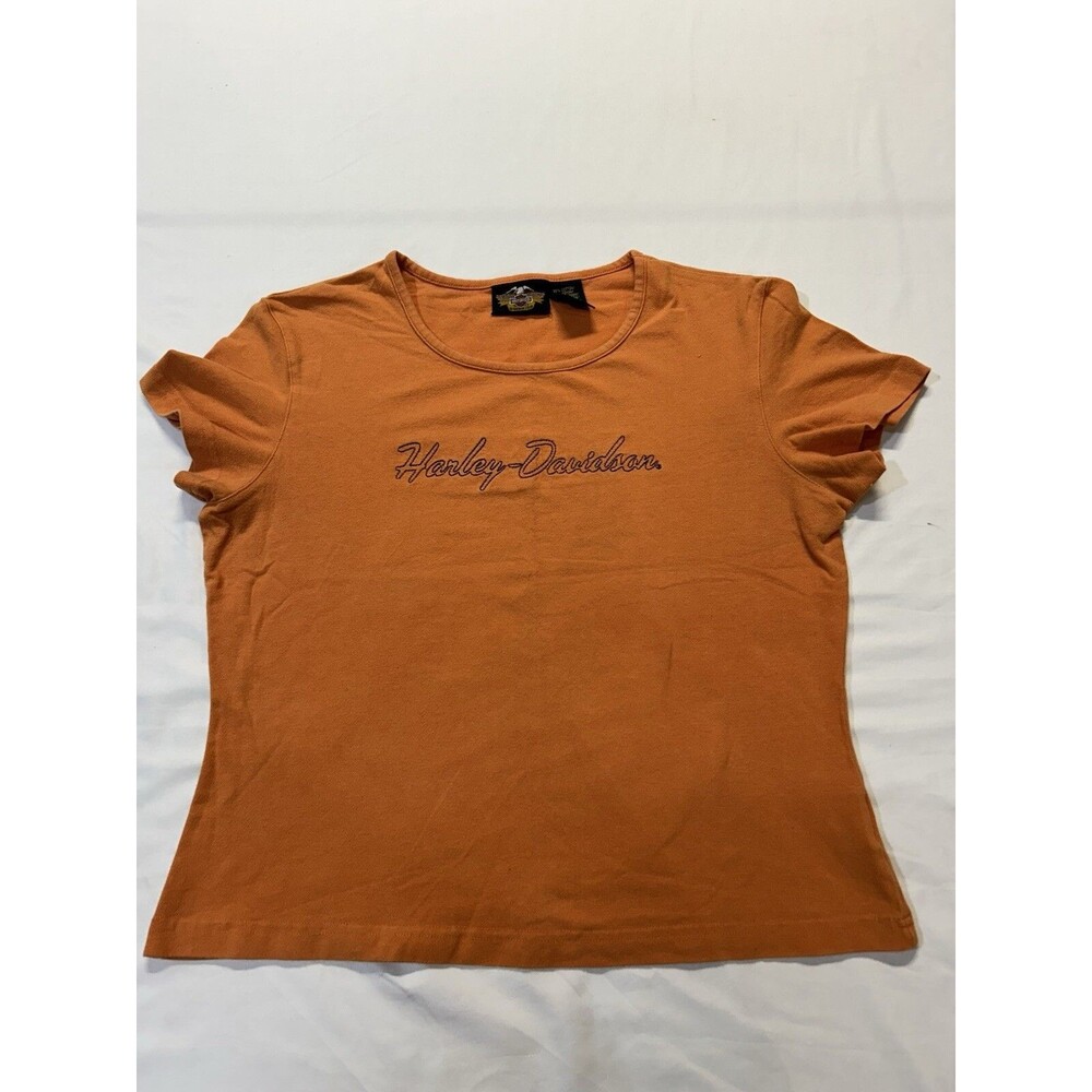 Harley Davidson Women's Embroidered Orange Short Sleeve T-Shirt Size XL H3
